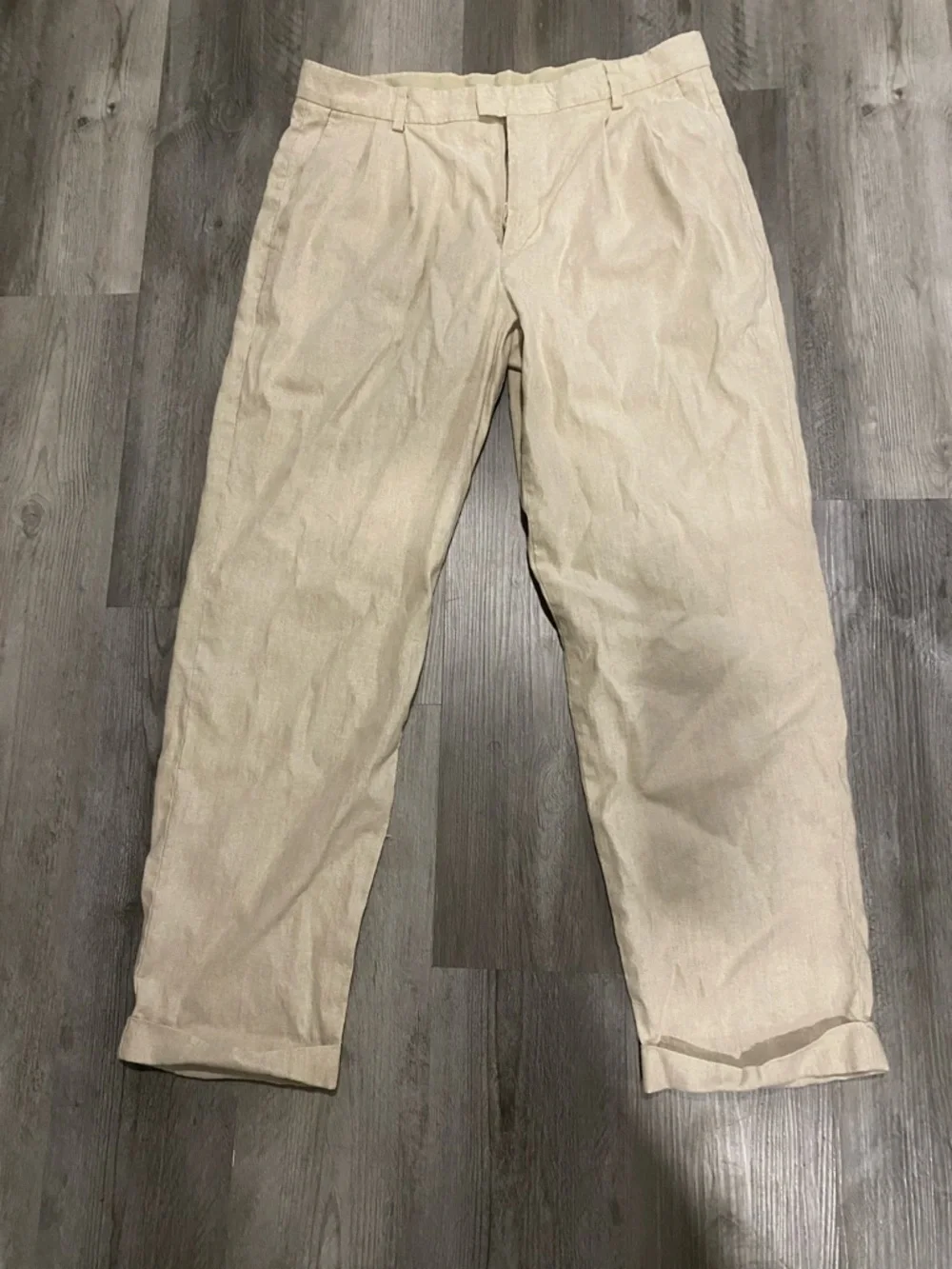 Men's Beige Linen-Blend Pants